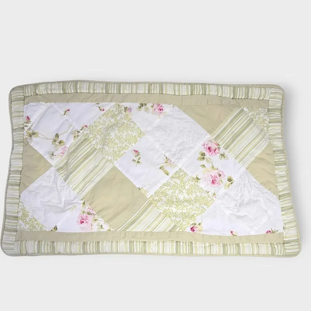 2 pc Croscill Cecilia Patchwork King Shams Roses and Eyelet Lace Farmhouse